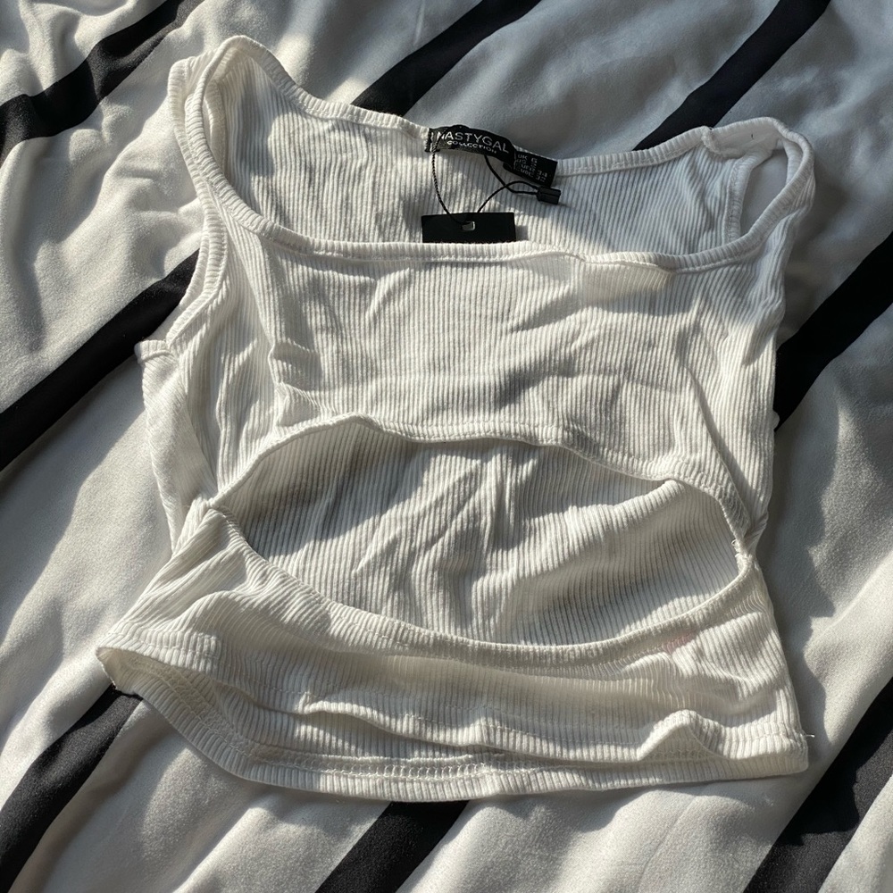 White Ripped Cut Out Tank